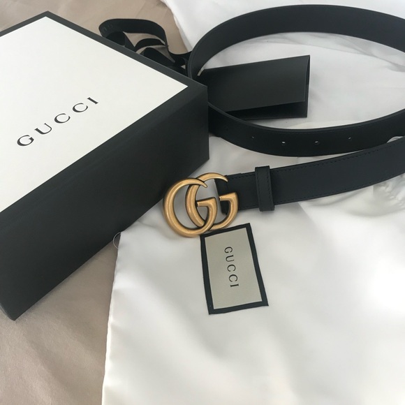 Gucci Accessories - GUCCI Leather Belt, black and gold hardware